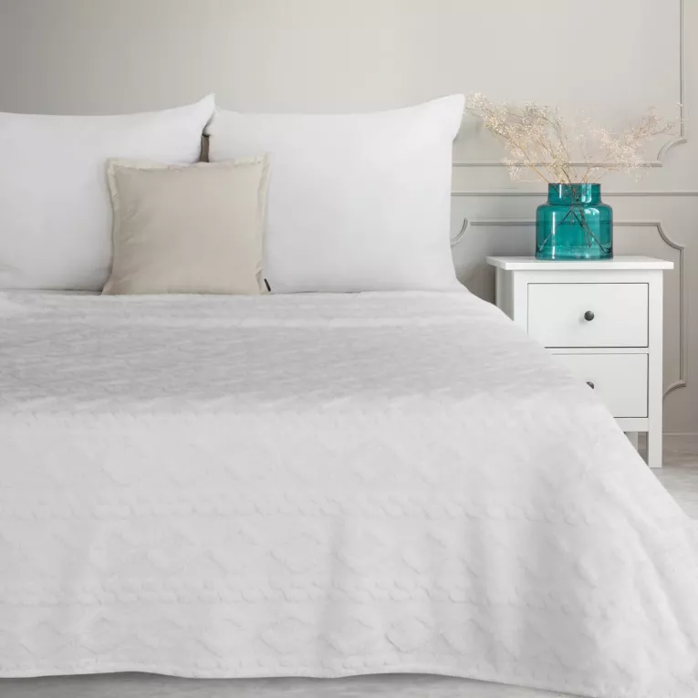 Koc  200x220 cm biały z ozdobnym plecionym warkoczem DESIGN 91 Eurofirany