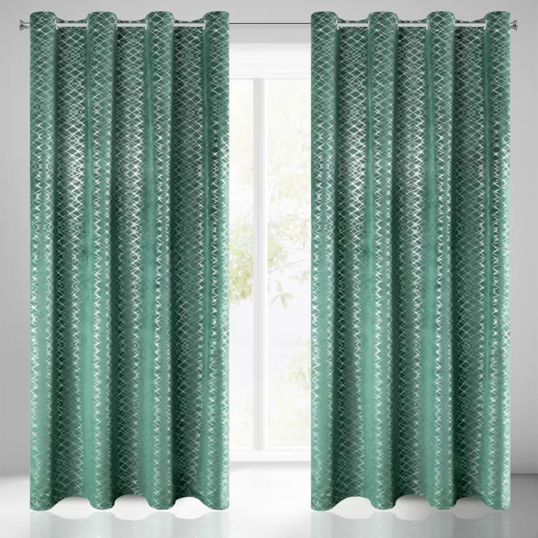 Zasłona zielono, srebrna z tkaniny welwetowej 140x250 cm przelotka MOLY Design 91
