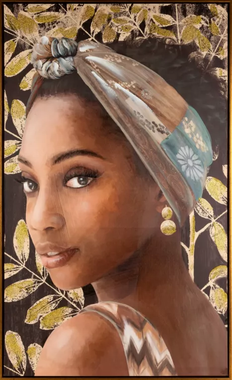 Obraz ręcznie malowany na płótnie w złotej ramce portret kobiety