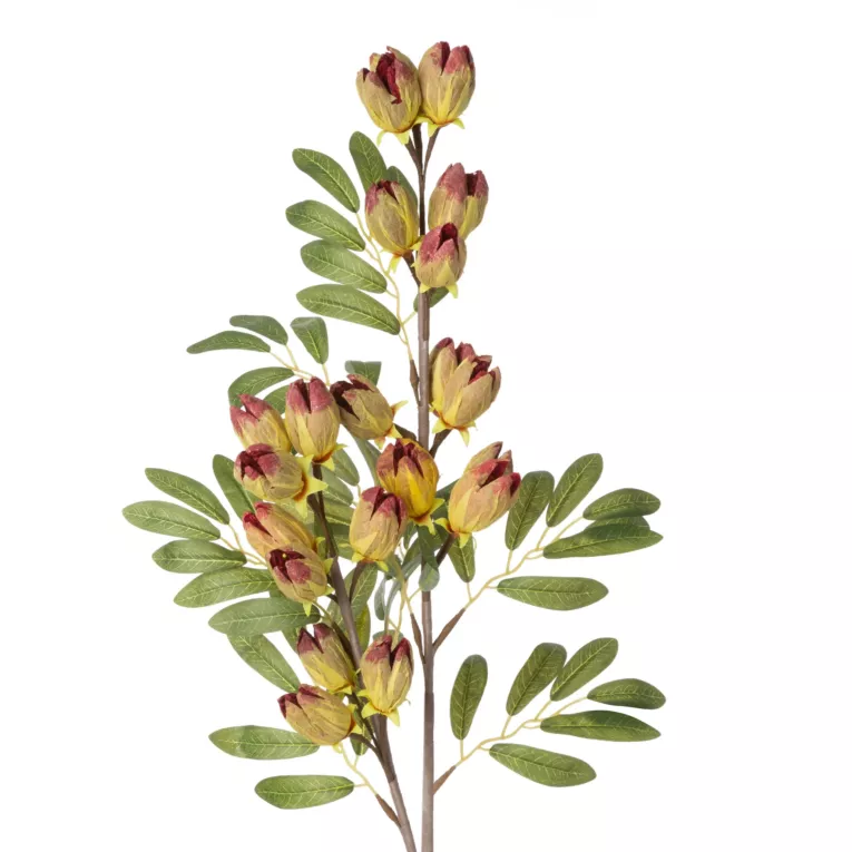 Gałązka sztuczna dekoracyjna z pąkami  czerwono-żółta Eurofirany