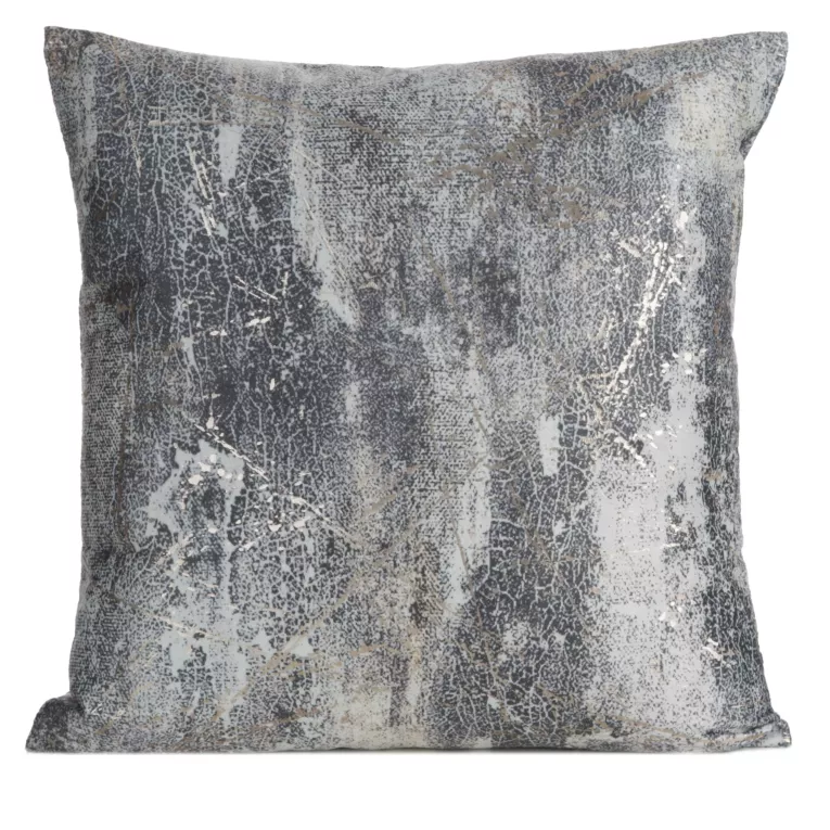 Poszewka na poduszkę 45x45 cm welwetowa zdobiona metalicznym wzorem srebrna ESTER Eurofirany