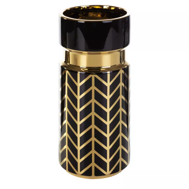 Wazon dekoracyjny MILANA czarny z wzorem w jodełkę Eurofirany