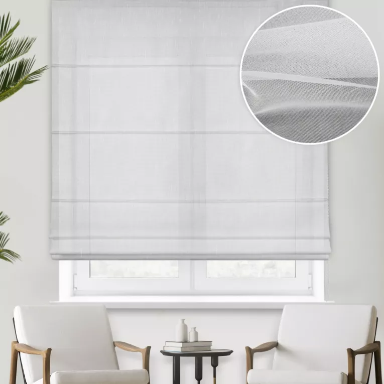 Roleta rzymska ADEN biała z matowej tkaniny Aden,wykończona obciążnikiem