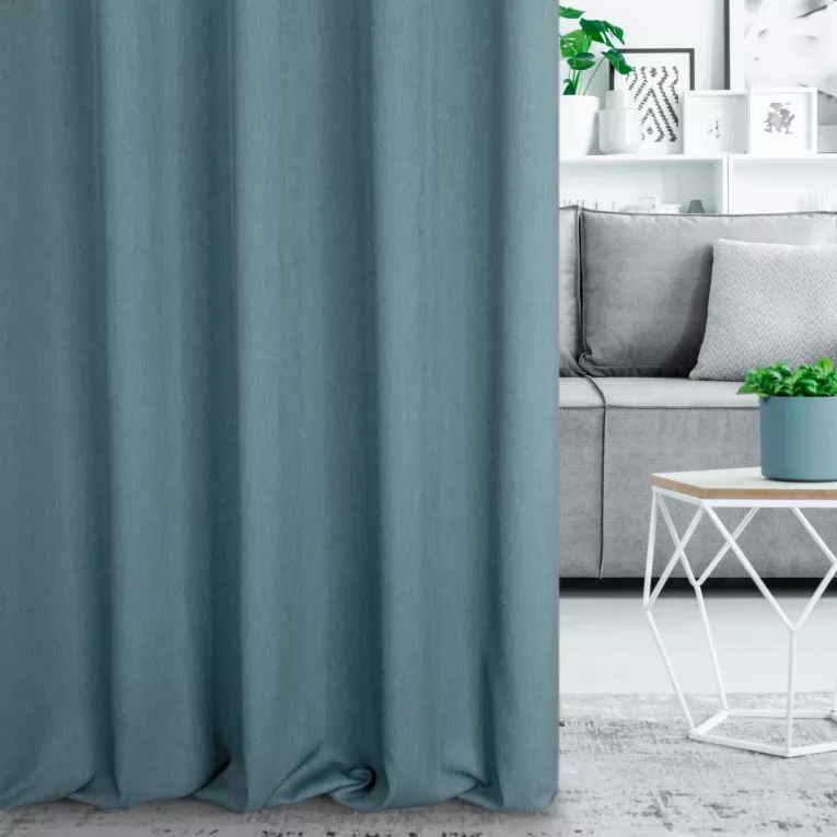 Zasłona szyta na taśmie 8 cm niebieska z miękkiej tkaniny z efektem melanżu