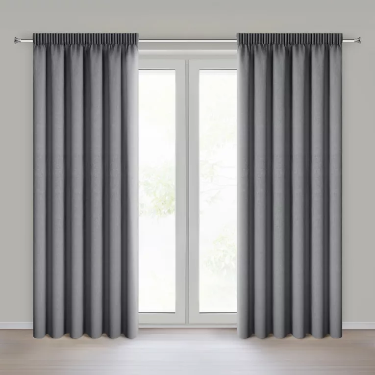 Zasłona stalowa 100% zaciemniająca o naturalnym widocznym splocie 140x270 cm taśma - ZOEY Eurofirany