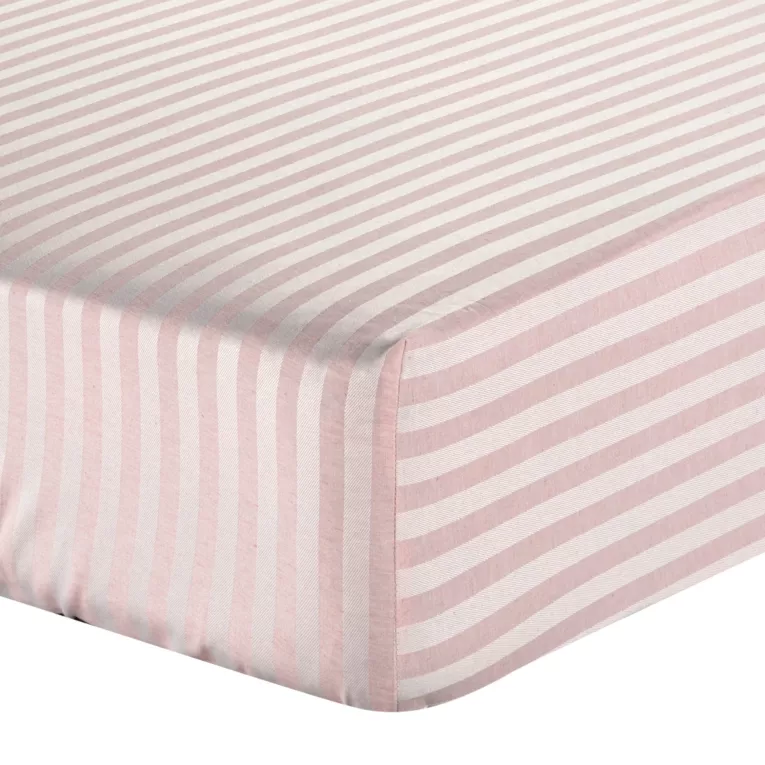 Prześcieradło z gumką 120x200 cm z bawełny kolor różowy , wzór w pasy 125 g/m2 Eurofirany