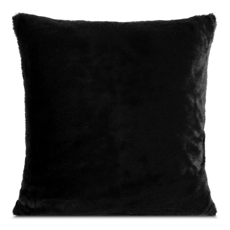 Poszewka na poduszkę 60x60 cm czarna z miękkiej futrzanej tkaniny NINA Eurofirany