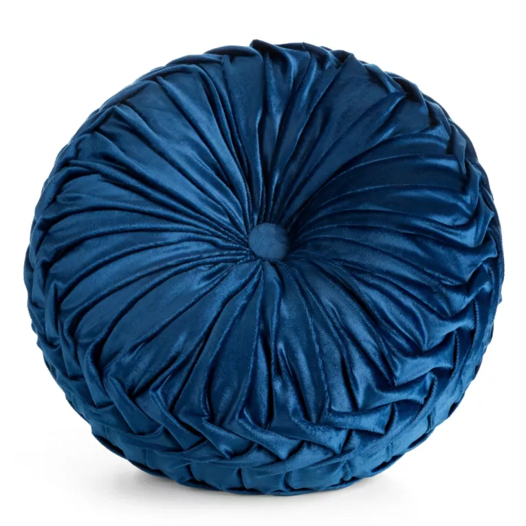 Poduszka okrągła dekoracyjna średnica 40 cm granatowa tylowo umarszczona VELVET Eurofirany