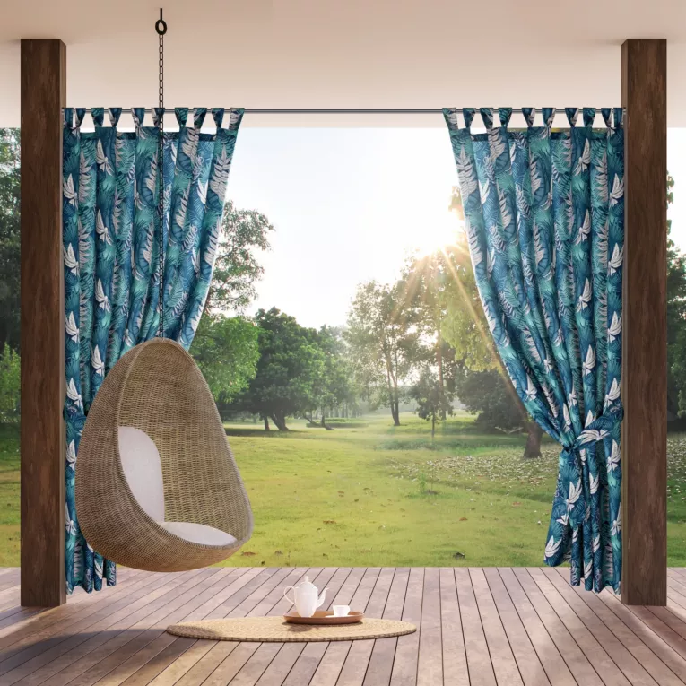 Zasłona turkusowo, miętowa z wodoodpornej tkaniny idealna do ogrodu i na taras 155x220 cm szelki/rzep GARDEN Eurofirany