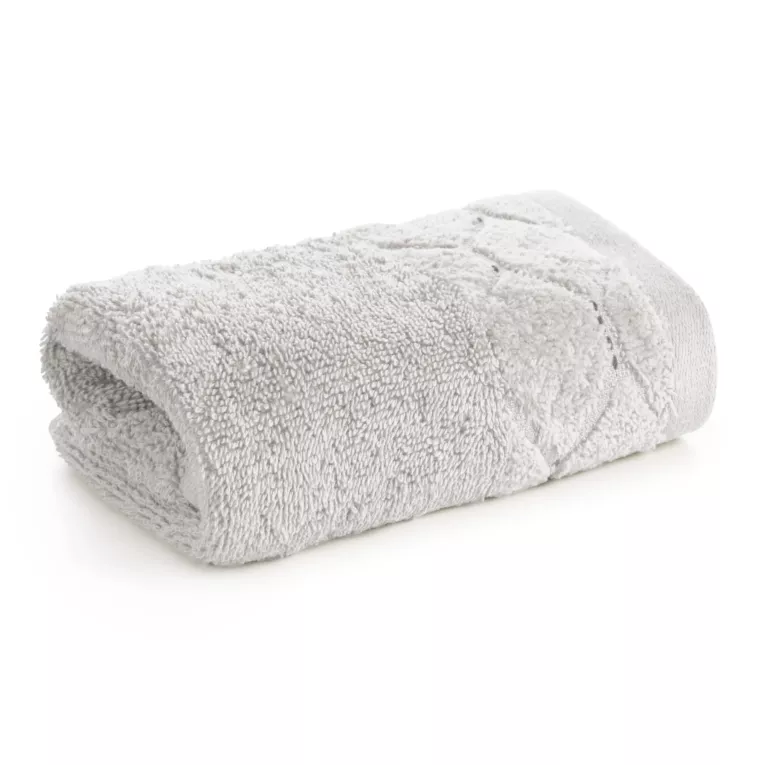 Ręcznik do rąk 30x50 cm bawełniany kolor srebrny z welwetową geometryczną bordiurą 550 g/m2 LUMIA Eurofirany
