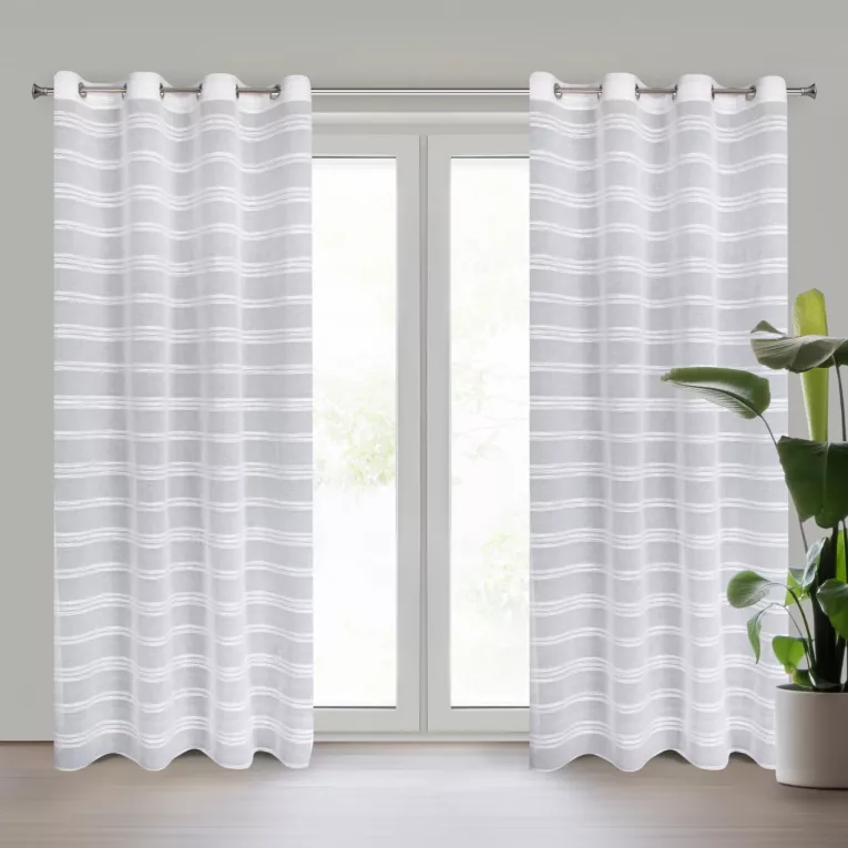 Dekoracja okienna biała z szenilowymi pasami 140x250 cm przelotka DOLY Eurofirany