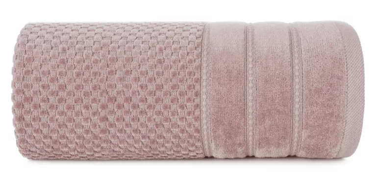 Ręcznik kąpielowy 50x90 cm bawełniany kolor ciemnoróżowy z ozdobną bordiurą w paseczki 500 g/m2 ADORE Eurofirany