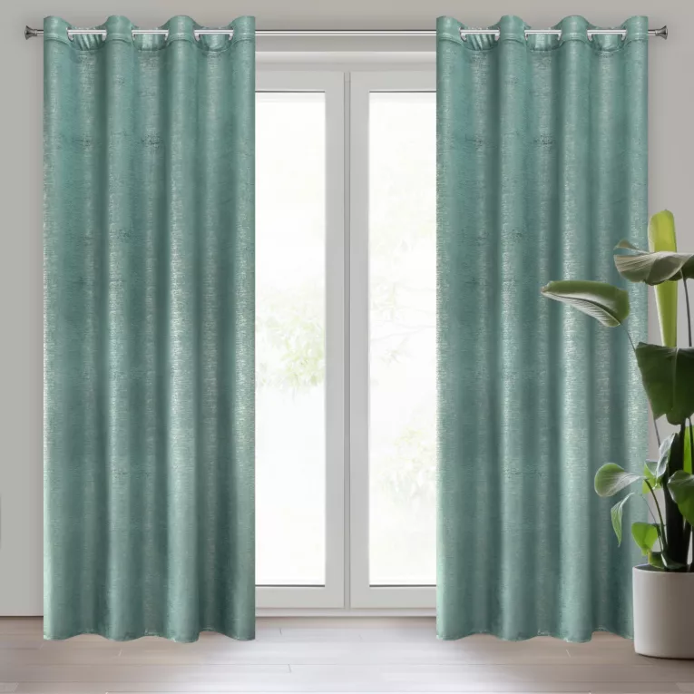 Zasłona turkusowo, złocista z lśniącą przecierką z welwetu 140x250 cm przelotka MABEL Eurofirany