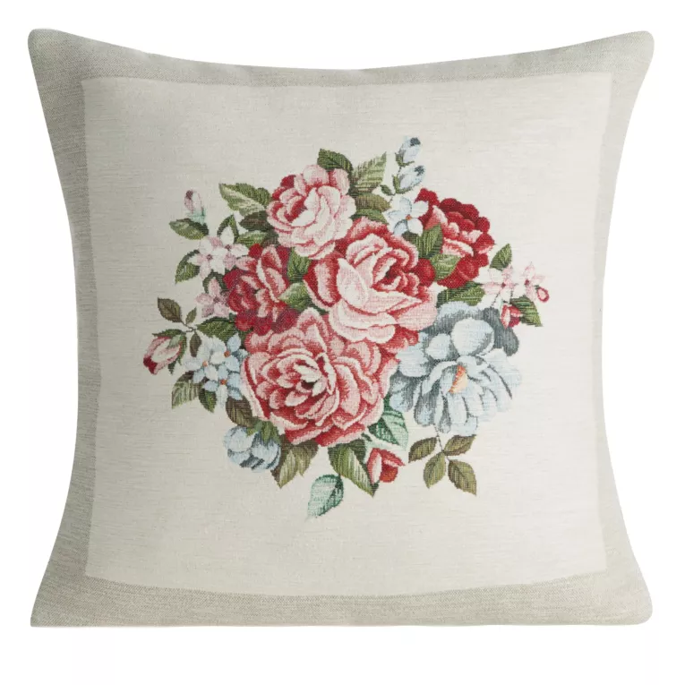 Poszewka na poduszkę 45x45 cm szenilowa zdobiona wzorem kwiatów naturalna Eurofirany