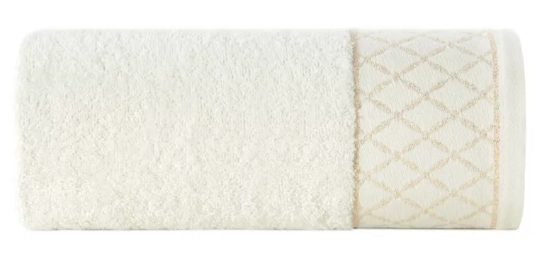 Ręcznik kąpielowy 70x140 cm bawełniany kolor kremowy zdobiony wzorem geometrycznym 500 g/m2 LAYLA Eurofirany