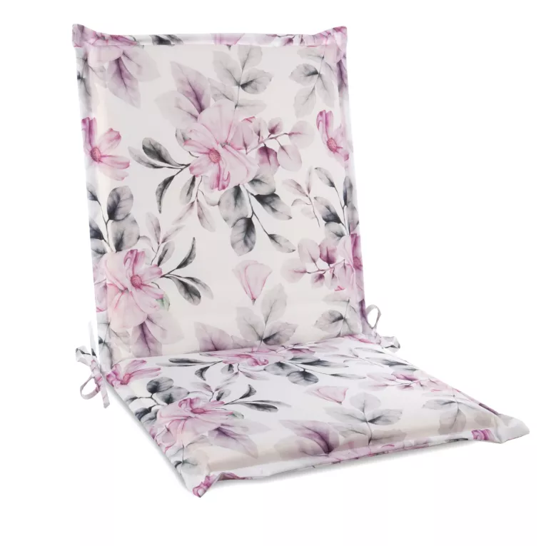 Poduszka na krzesło 45 x 90 x 3 cm wodoodporna kremowo, różowa zdobione roślinnym wzorem GARDEN Eurofirany