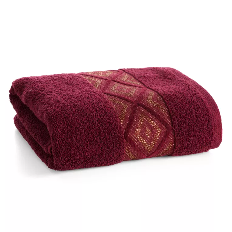 Ręcznik kąpielowy 50x90 cm bawełniany kolor bordowy z ozdobną geometryczną bordiurą AZARI Eurofirany
