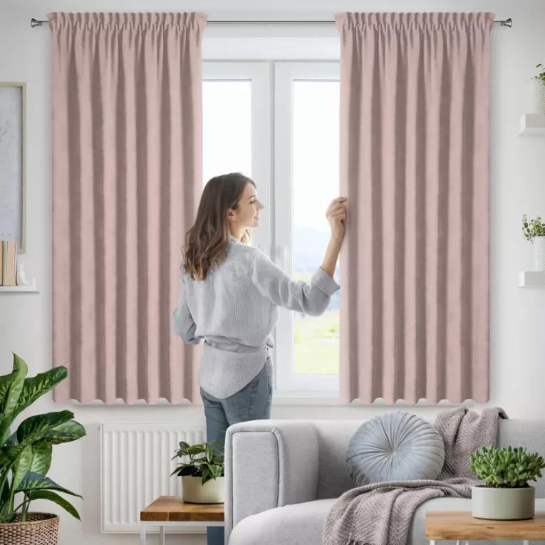 Zasłona różowa z tkaniny welurowej 140x140 cm taśma - Dora Eurofirany