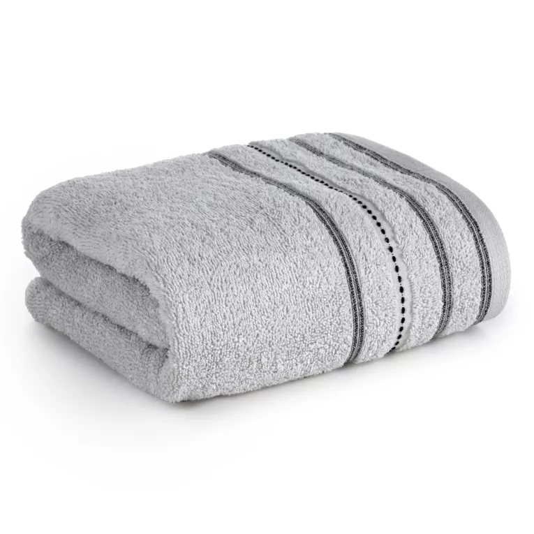 Ręcznik kąpielowy 70x140 cm bawełniany kolor srebrny zdobiony kontrastującymi pasami 500 g/m2 VENTO Eurofirany