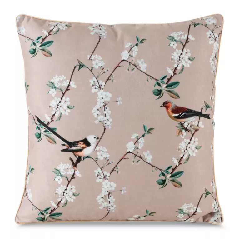 Poszewka na poduszkę 45x45 cm welwetowa z nadrukowanym motywem roślinno-zwierzęcym beżowo, zielona SUMMER 5 Eurofirany