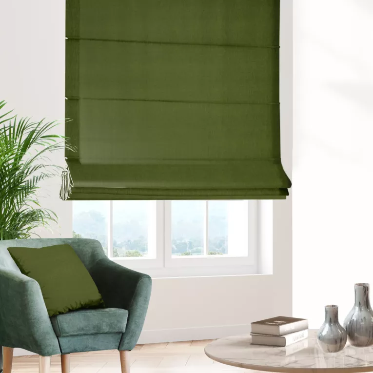 Roleta rzymska DORA - HIT oliwkowa z miękkiej tkaniny o welurowej strukturze