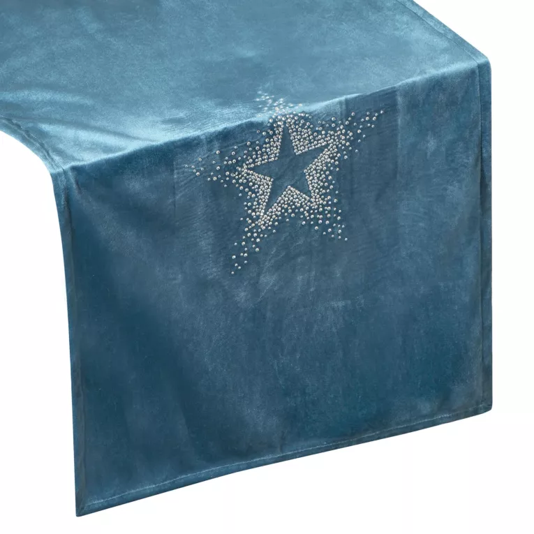 Bieżnik na stół granatowy 40x140 cm welwetowy ILONA zdobiony aplikacją w gwiazdki z cyrkonii