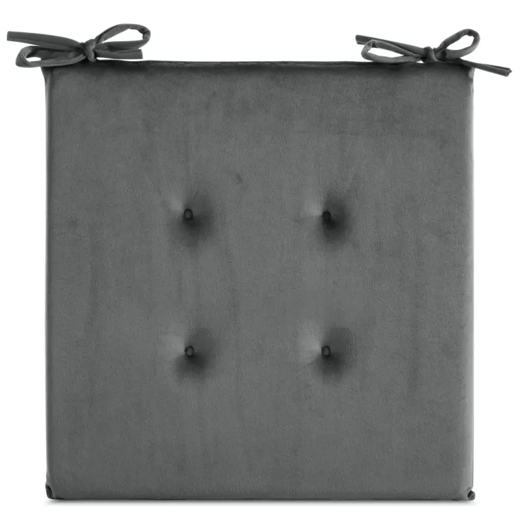 Poduszka na krzesło 40 x 40 x 3 cm welwetowa grafitowa a z ozdobnym pikowaniem i praktycznymi troczkami GAJA Eurofirany