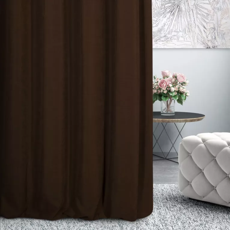 Zasłona szyta na taśmie fala DORA - HIT ciemnobrązowa z miękkiej tkaniny o welurowej strukturze