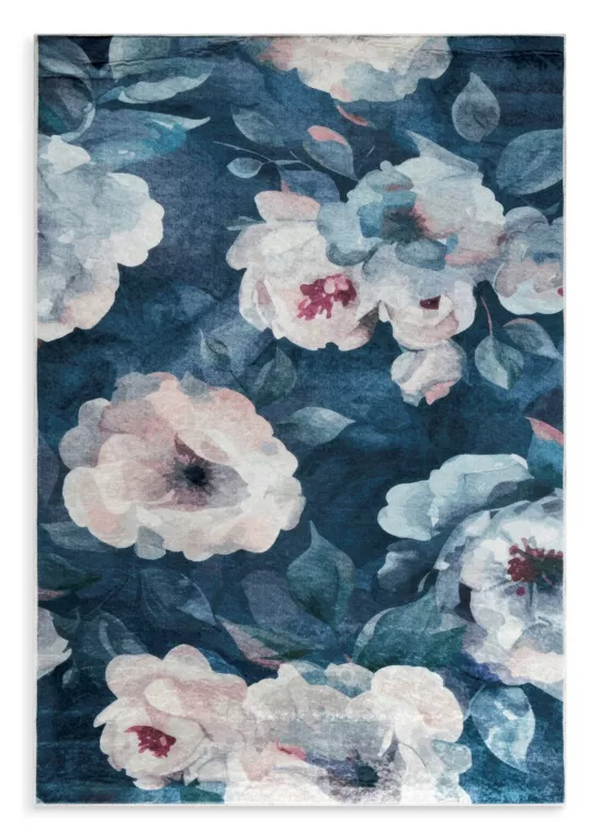 Dywan 160x220 cm ciemnoniebiesko, pudrowy z motywem kwiatu róży LOTUS 5 Eurofirany
