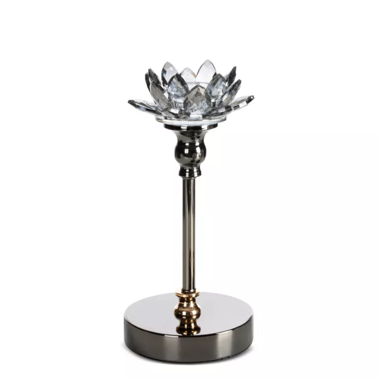 Świecznik dekoracyjny czarno, grafitowy o kształcie kwiatu lotosu średnica 12x24 cm DALIA Eurofirany