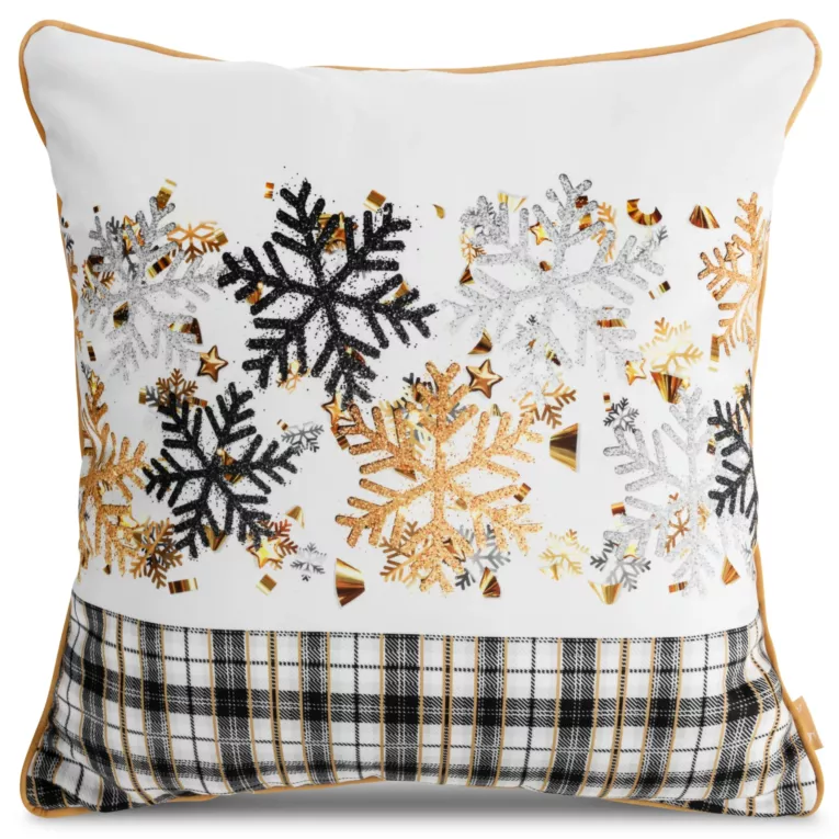 Poszewka na poduszkę 60x60 cm welwetowa z motywem śnieżynek i kraty ANGEL Eurofirany