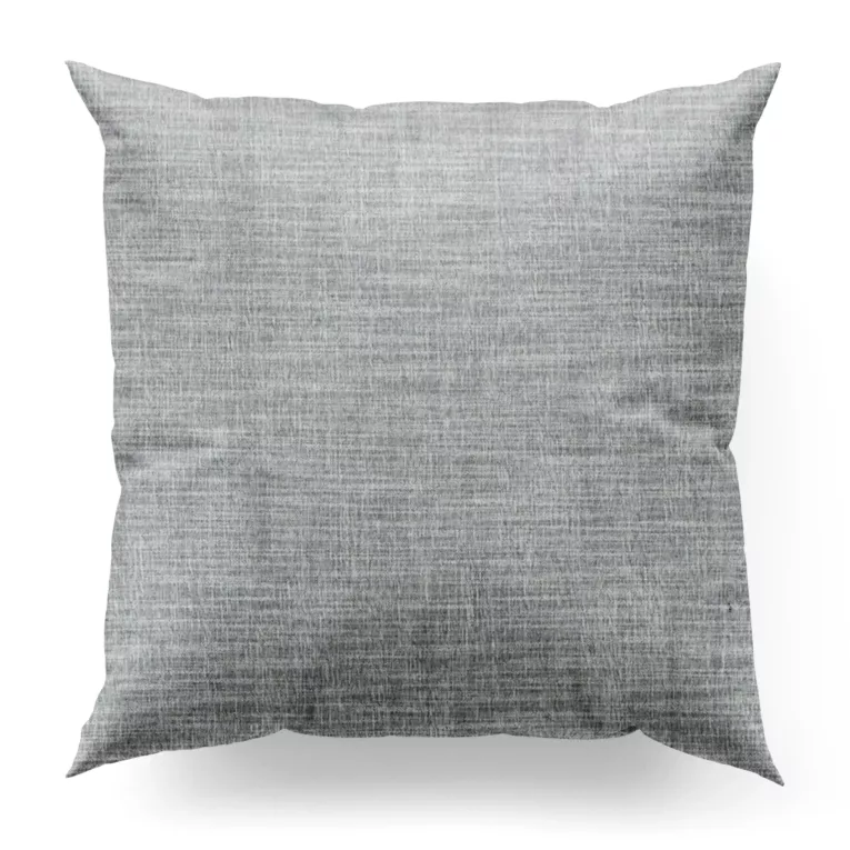 Poszewka szyta srebrno popielata z tkaniny w stylu eko o naturalnym splocie, z efektem melanżu, wykończona obciążnikiem