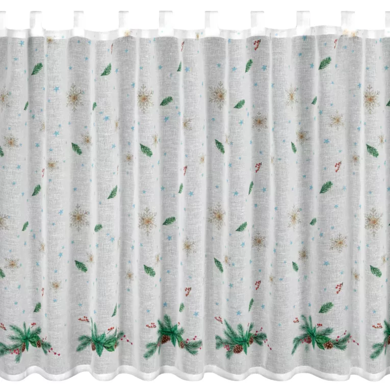 Zazdrostka świąteczna biało, zielona z etaminy z świątecznym motywem 150x90 cm szelki - XMAS 4 Eurofirany