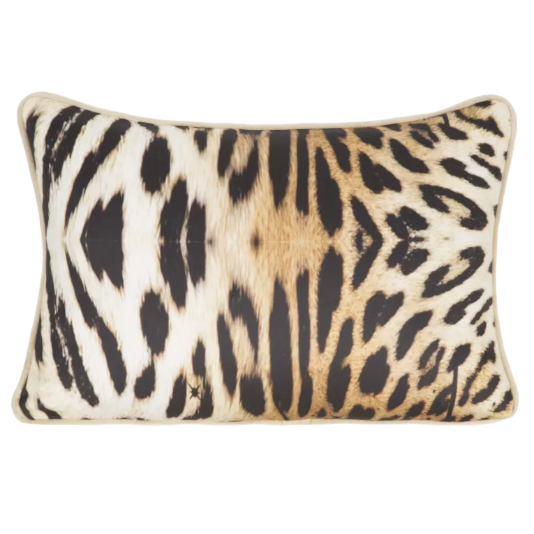 Poduszka 30 x 45 cm welwetowa beżowo, czarna z designerskim nadrukiem i wypustką na brzegach EWA MINGE Eurofirany