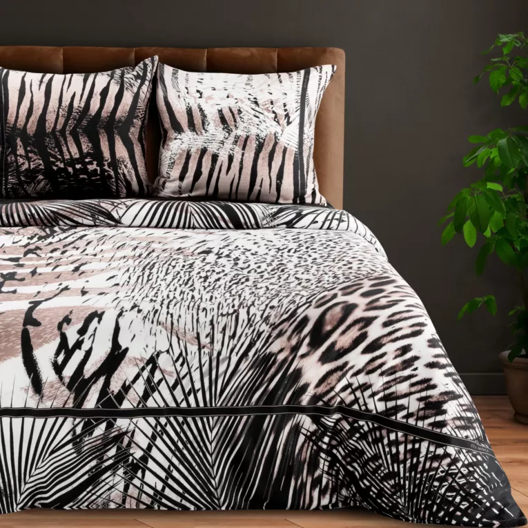 Pościel 160x200 cm z makosatyny bawełnianej kolor jasnobrązowy, czarny z motywem zwierzęcym EVA 21 Eva Minge Eurofirany