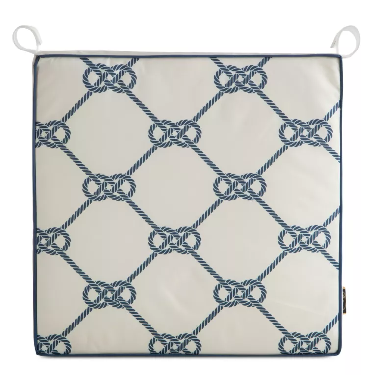 Poduszka na krzesło 42 x 42 x 4 cm wodoodporna biało, granatowa w stylu marynistycznym GARDEN Eurofirany