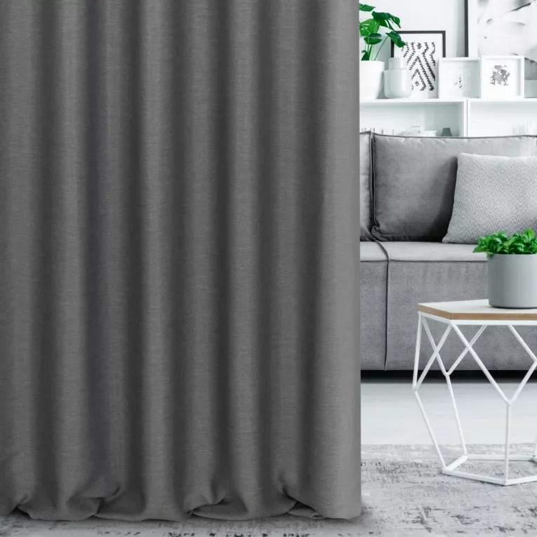 Zasłona szyta na taśmie 5 cm stalowa z miękkiej tkaniny z naturalnym splotem
