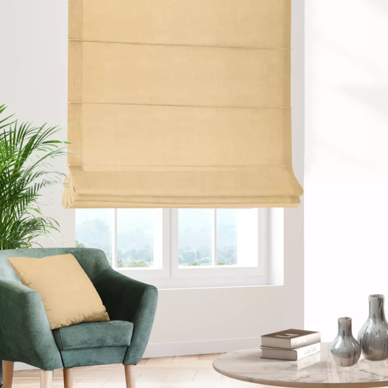 Roleta rzymska ENYA złota z miękkiej półmatowej tkaniny welwetowej