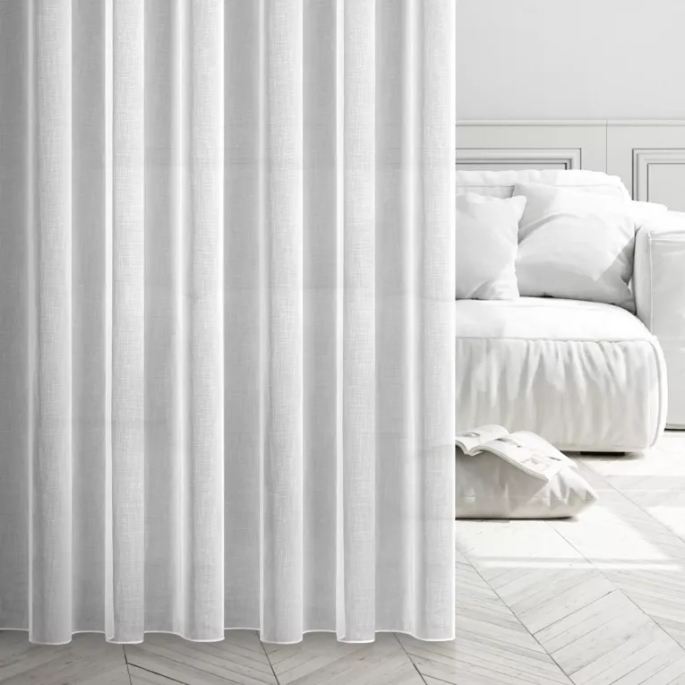 Firana szyta na taśmie 5 cm ALBERTA biała z półprzezroczystej matowej tkaniny o naturalnym splocie