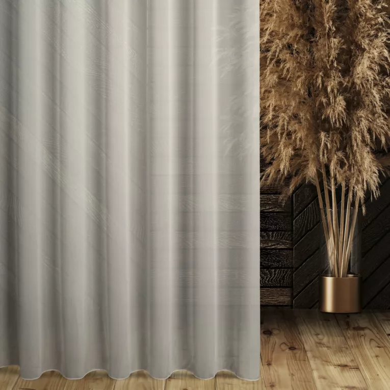 Firana szyta na taśmie fala biała z supermiękkiej tkaniny o perłowym połysku, wykończona obciążnikiem