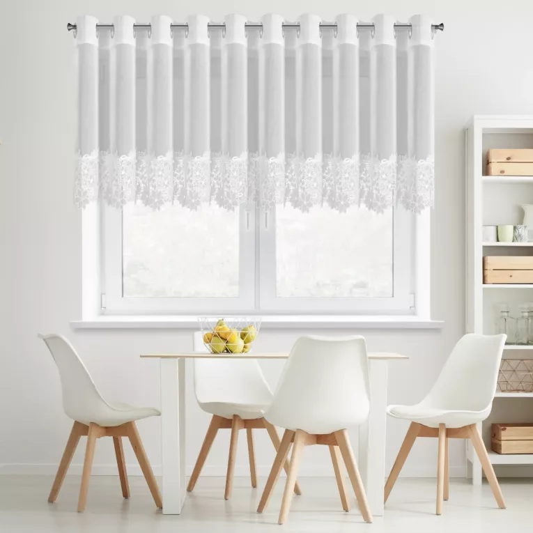 Firana biała z etaminy zdobiona ażurową koronką 400x80 cm, przezlotka - ARTEMIDA Eurofirany