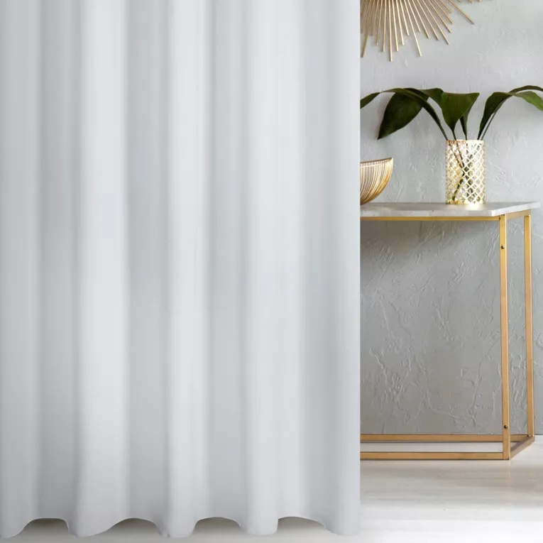 Firana szyta na taśmie fala biała z delikatnej tkaniny z bambusową nicią, antybakteryjna i ekologiczna.