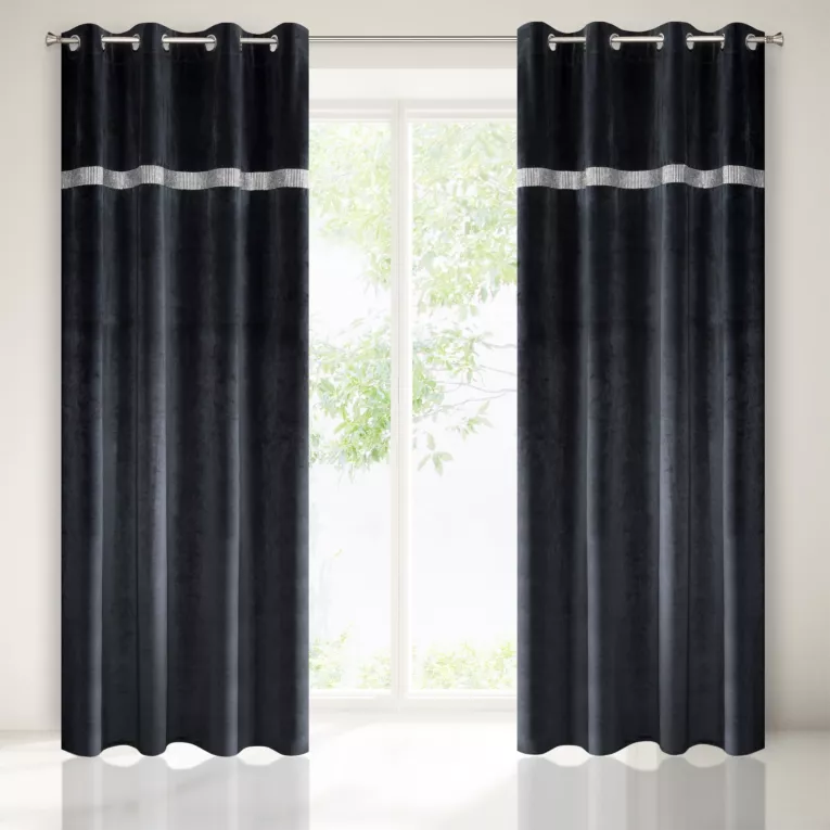 Zasłona FEBA z błyszczącego welwetu z pasem kryształków Reina Line Eurofirany