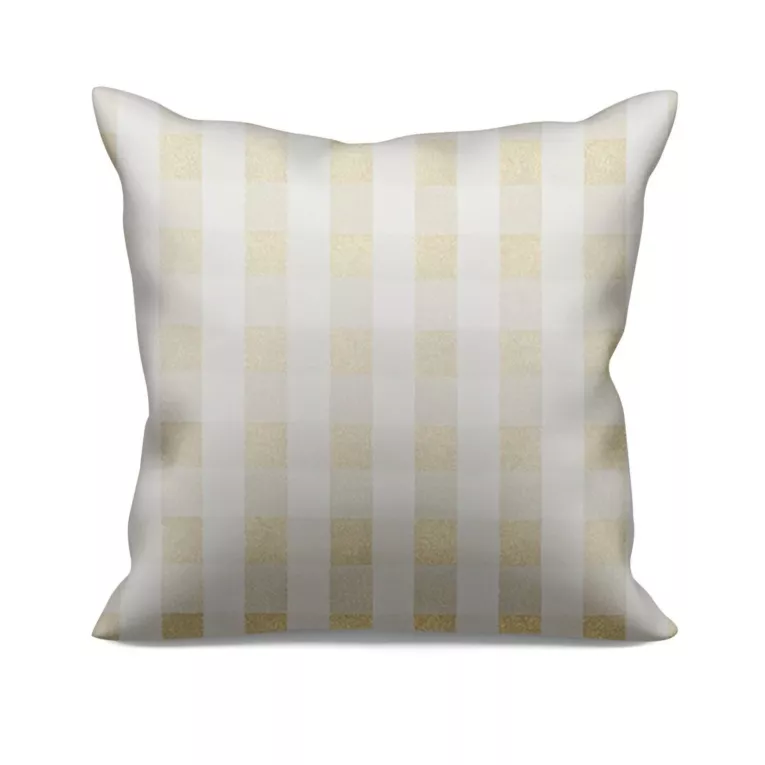 Poszewka szyta kremowo złocista z dwustronnej tkaniny, deseń w kratę z dodatkiem złotej nici