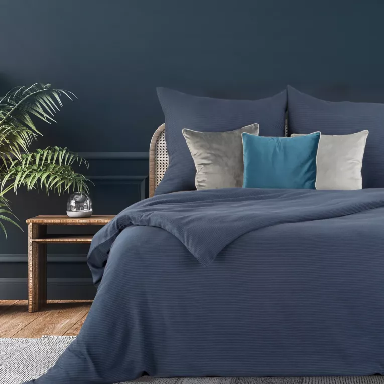 Pościel 220x200 bawełniana z dodatkiem wiskozy kolor ciemnoniebieski PALERMO 7 Terra Collection Eurofirany