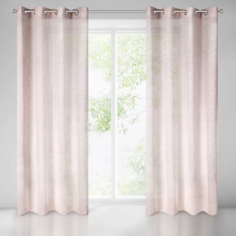 NAOMI LEKKA RÓŻOWA ZASŁONA ZE SREBRNĄ NITKĄ NA PRZELOTKACH 140x250 cm EUROFIRANY