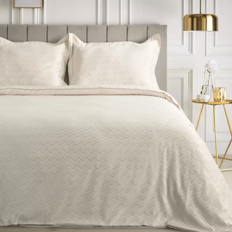 Pościel 220x200 cm z wiskozy bambusowej kolor kremowy zdobiona żakardowym wzorem BAMBO Eurofirany