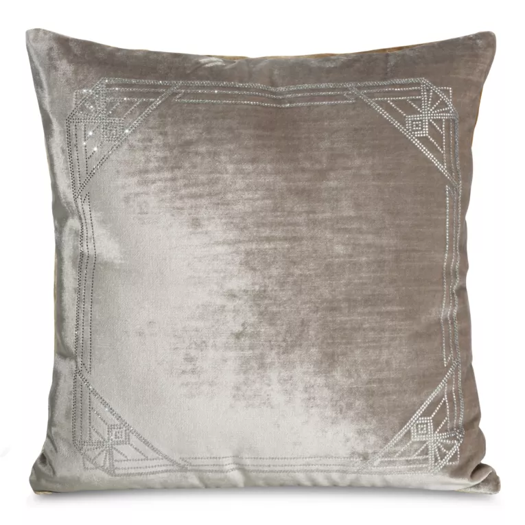 Poszewka na poduszkę 45x45 cm welwetowa zdobiona wzorem z kryształków beżowa ROYAL 9 Eurofirany