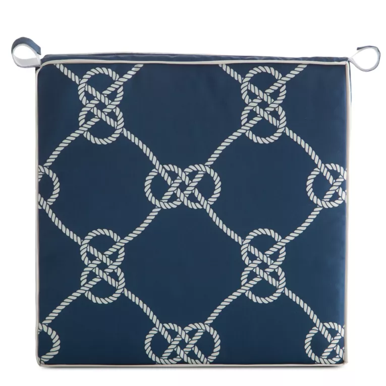 Poduszka na krzesło 42 x 42 x 4 cm wodoodporna granatowo, biała w stylu marynistycznym GARDEN Eurofirany