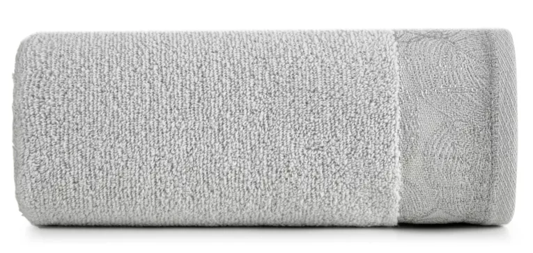 Ręcznik kąpielowy 50x90 cm bawełniany kolor jasnoszary,srebrny z żakardową bordiurą w liście 400 g/m2 AGIS Eurofirany